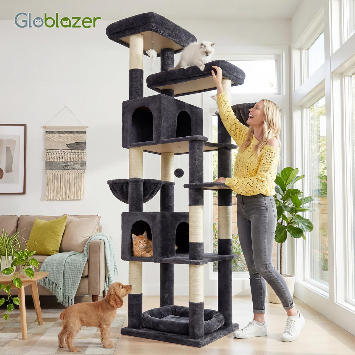 Globlazer Sturdy Extra Large Cat Tower for Indoor Cats, S81C, Dark Grey