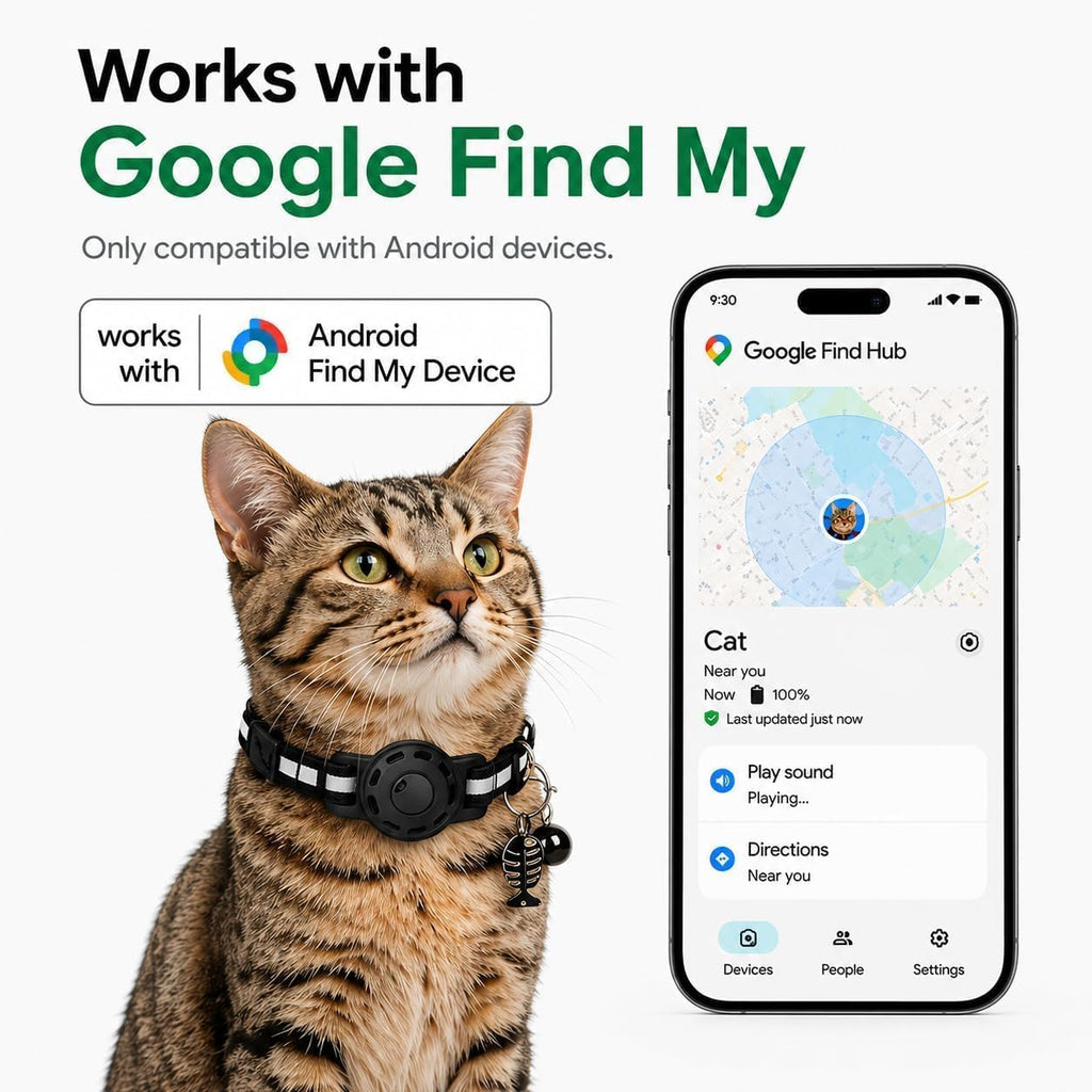 GPS Tracker for Cats, Cat Collar with Tracker for Android Users – No Monthly Fee, Google Find Hub Cat GPS Tracker Collar, IP67 Waterproof, Replaceable Battery Lasts 1 Year (Not Standalone GPS) (Gray)