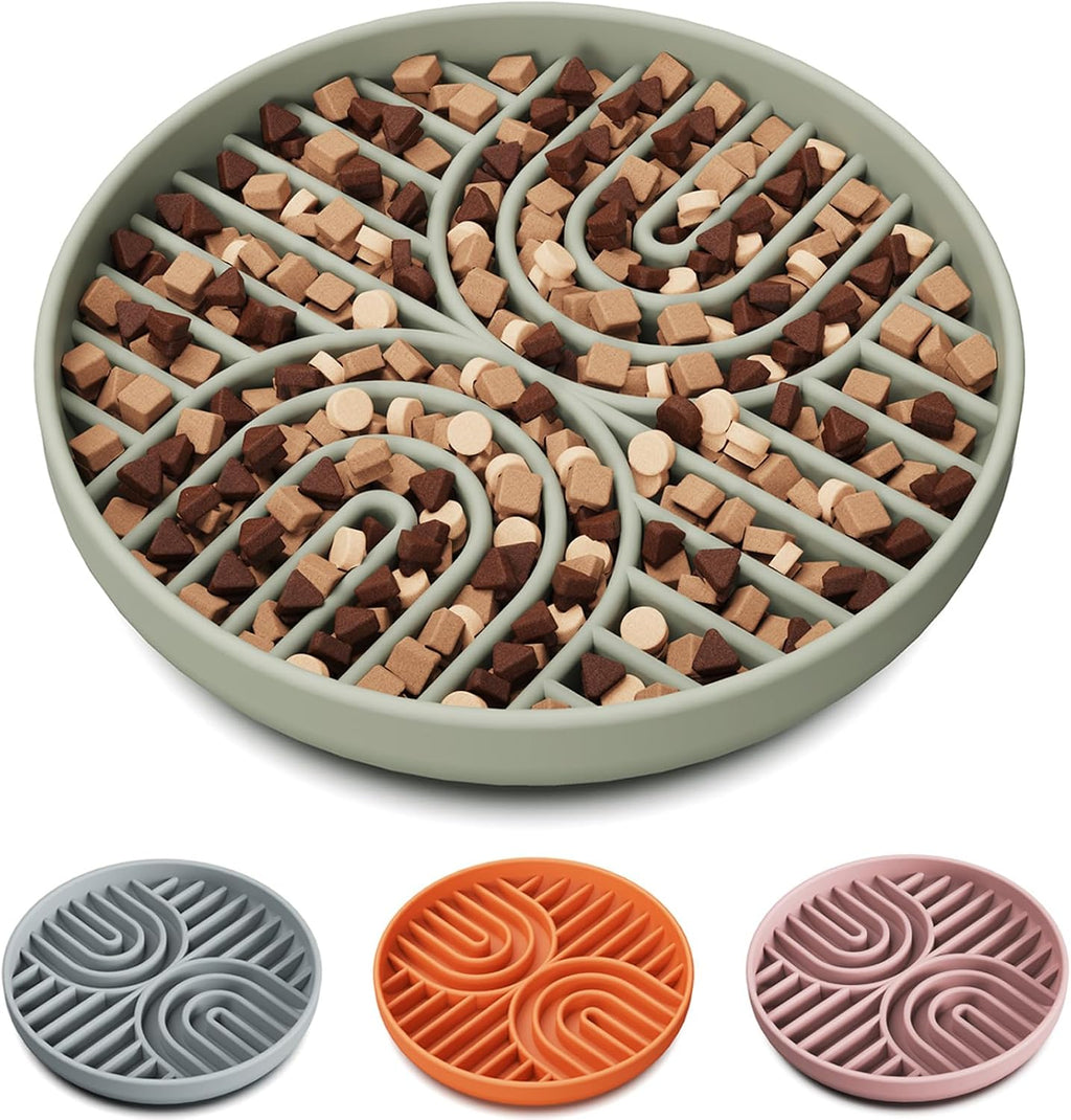 Slow Feeder Dog Bowl, Silicone Puzzle Bowl With Suction Cups for Dogs & Puppies, Anxiety Relief, Slow Eating, Dishwasher Fit, All Breeds, Green