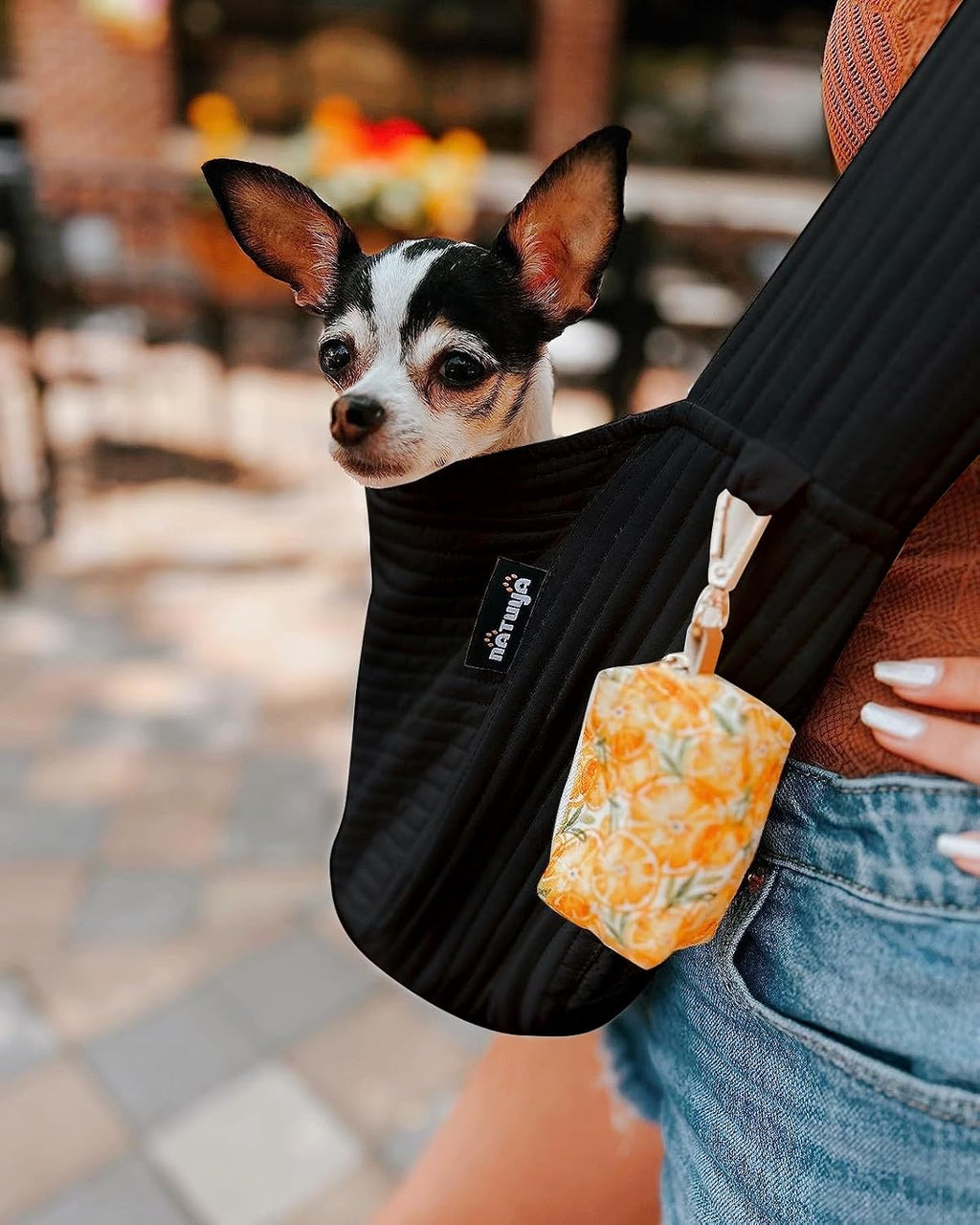 NATUYA Small Dog Carrier Sling Cat Sling for Outdoor, Black, Canvas