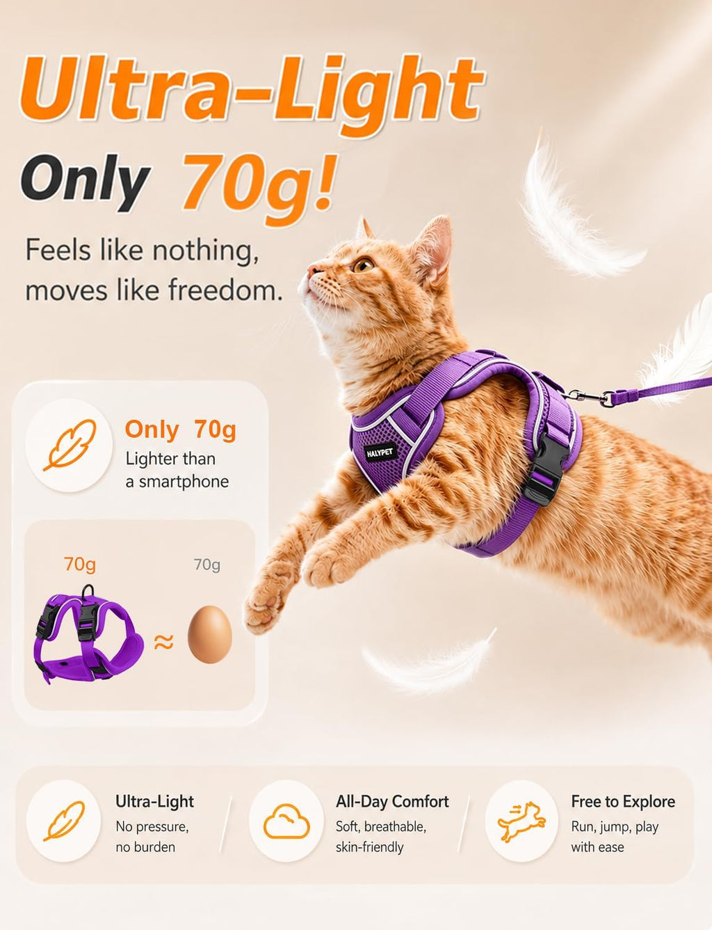 Cat Harness and Leash Set,Escape Proof Kitten Harness,Purple