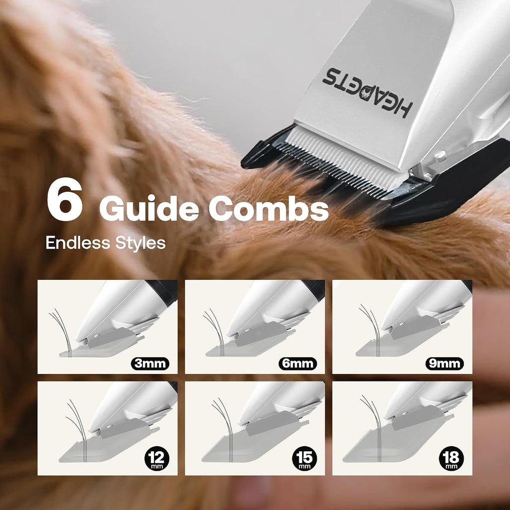 HEAPETS Dog Grooming Clippers, Low Noise, Electric Quiet, Adjustable Clipper Comb, Rechargeable Cordless Dog Hair Clippers for Dogs Cats Pets, White