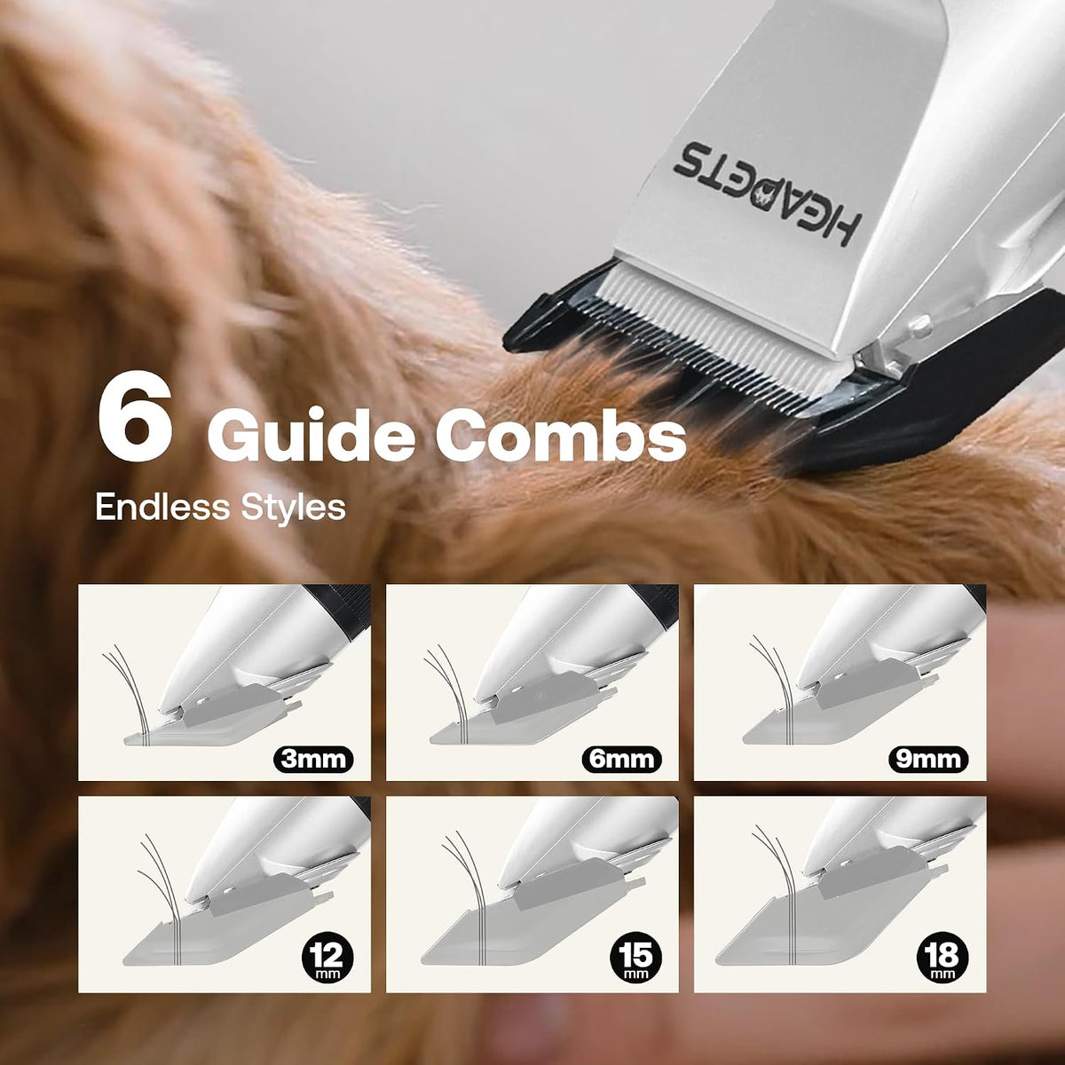 HEAPETS Dog Grooming Clippers, Low Noise, Electric Quiet, Adjustable Clipper Comb, Rechargeable Cordless Dog Hair Clippers for Dogs Cats Pets, White