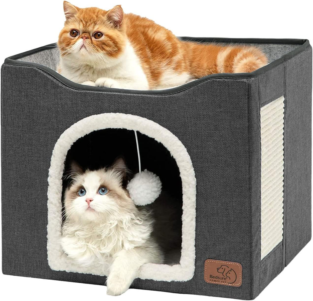 Bedsure Cat House Bed for Indoor Cats with Fluffy Ball and Scratch Pad