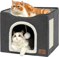 Bedsure Cat House Bed for Indoor Cats with Fluffy Ball and Scratch Pad