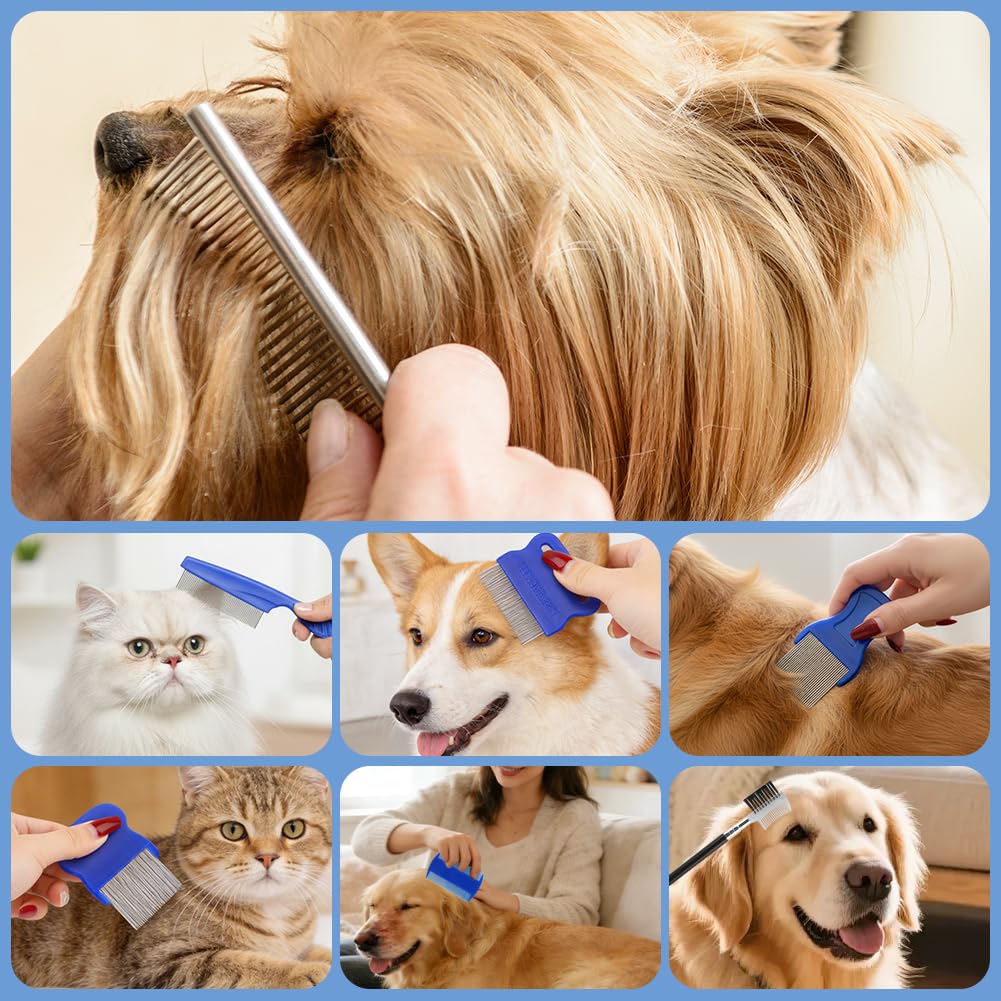 7PCS Pet Grooming Comb Set, Stainless Steel Flea Lice Tick Removal Combs