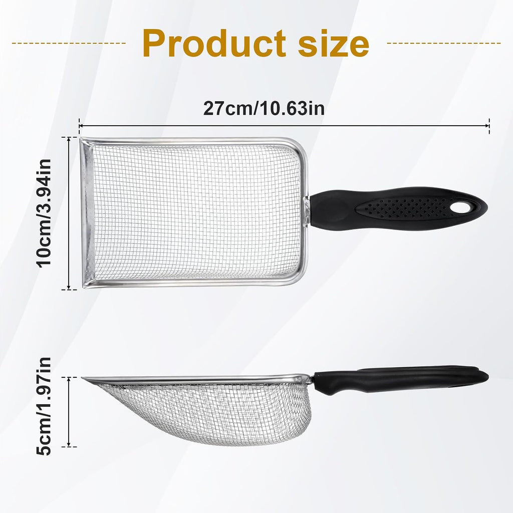 Stainless Steel Mesh Litter Shovel, Fine Mesh Metal Reptile Litter Cleaner Scooper, Black Non-Slip Handle Sifter for Lizard Substrate Reptile Terrarium Sand Waste
