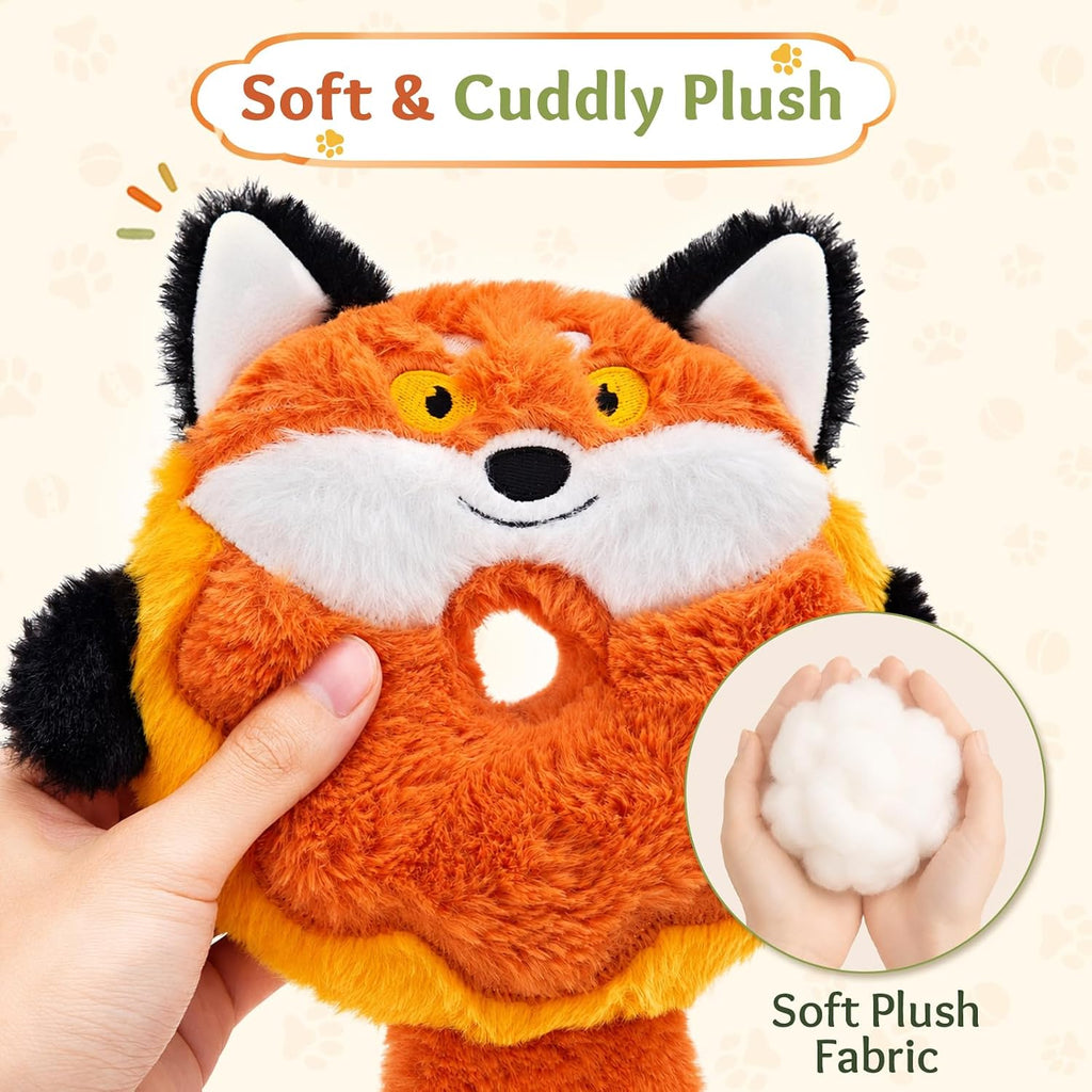3-Pack Plush Squeaky Dog Toys with Crinkle Tails | Easy-Grip Open Center and Lightweight Design for Carrying, Shaking and Fetch, for Small Dogs & Puppies