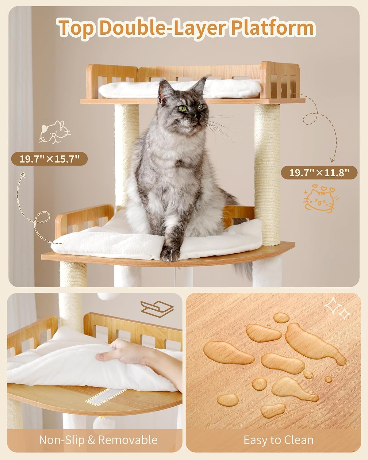 Heybly Cat Tree, 70.5" Wood Tall Cat Tower for Large Indoor Cats HCT121WB