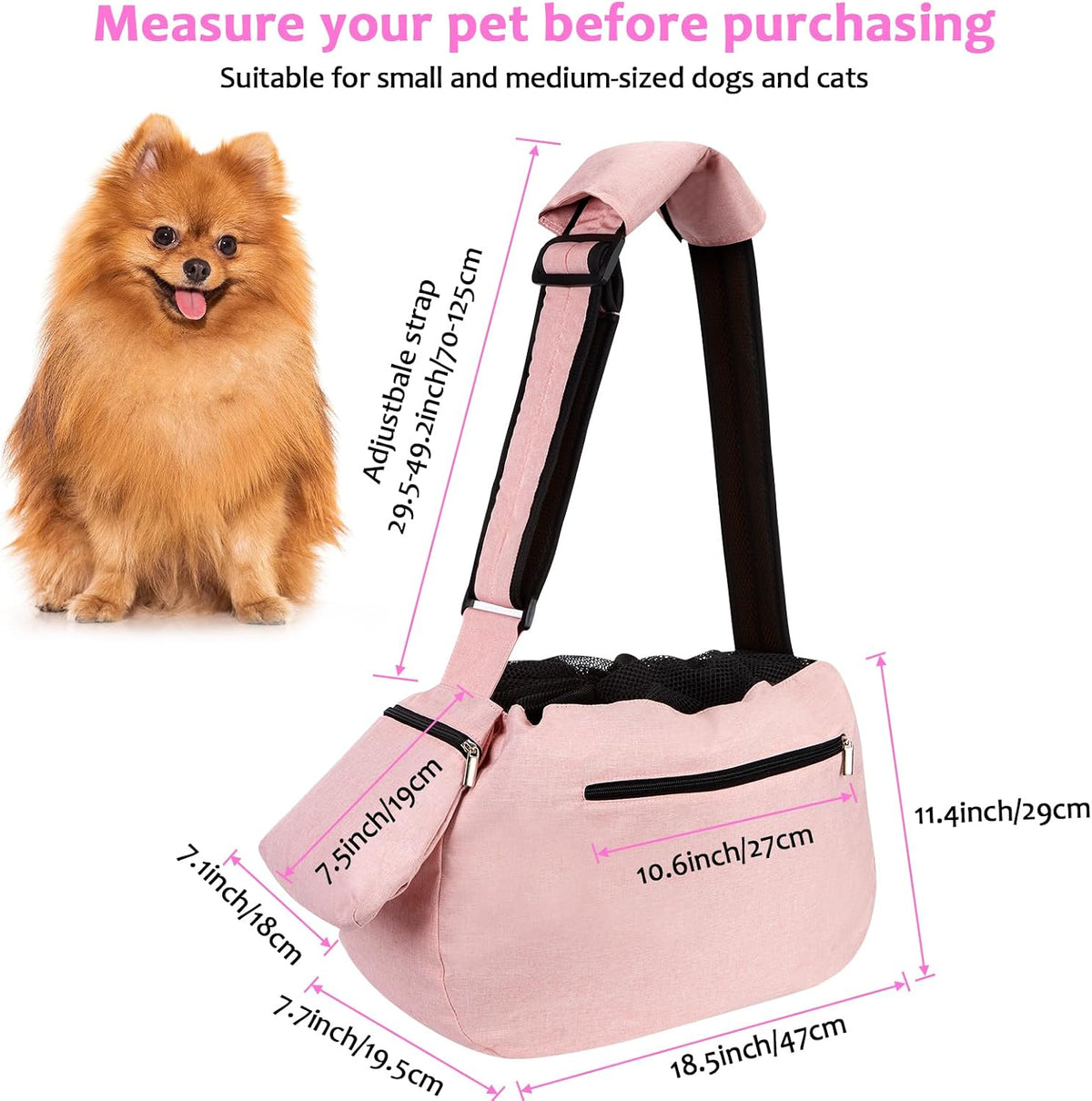 Ownpets XL Dog Sling 15-25lbs, Hands-Free Carrier with Bottom Support Pad