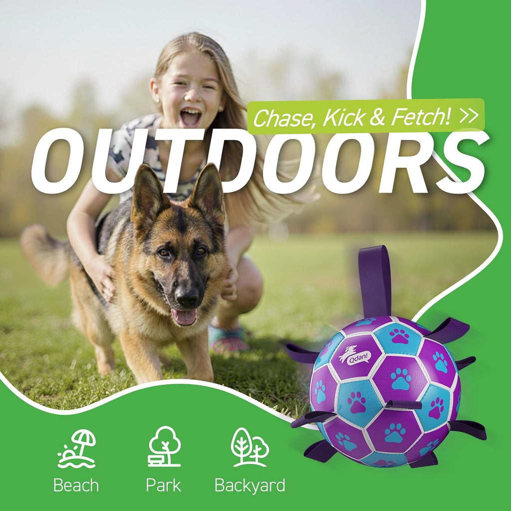 QDAN Big Dog Toys, Large Herding Ball for Dogs Large, Outoor Soccer | 9 Inch Soccer Ball with Tabs for >90 lbs Dogs, Durable Balls for Aggressive Chewers, Herding Ball to Keep Them Busy, Purple