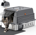 XXXL Stainless Steel Cat Litter Box with Lid – 28"×20"×17", Grey