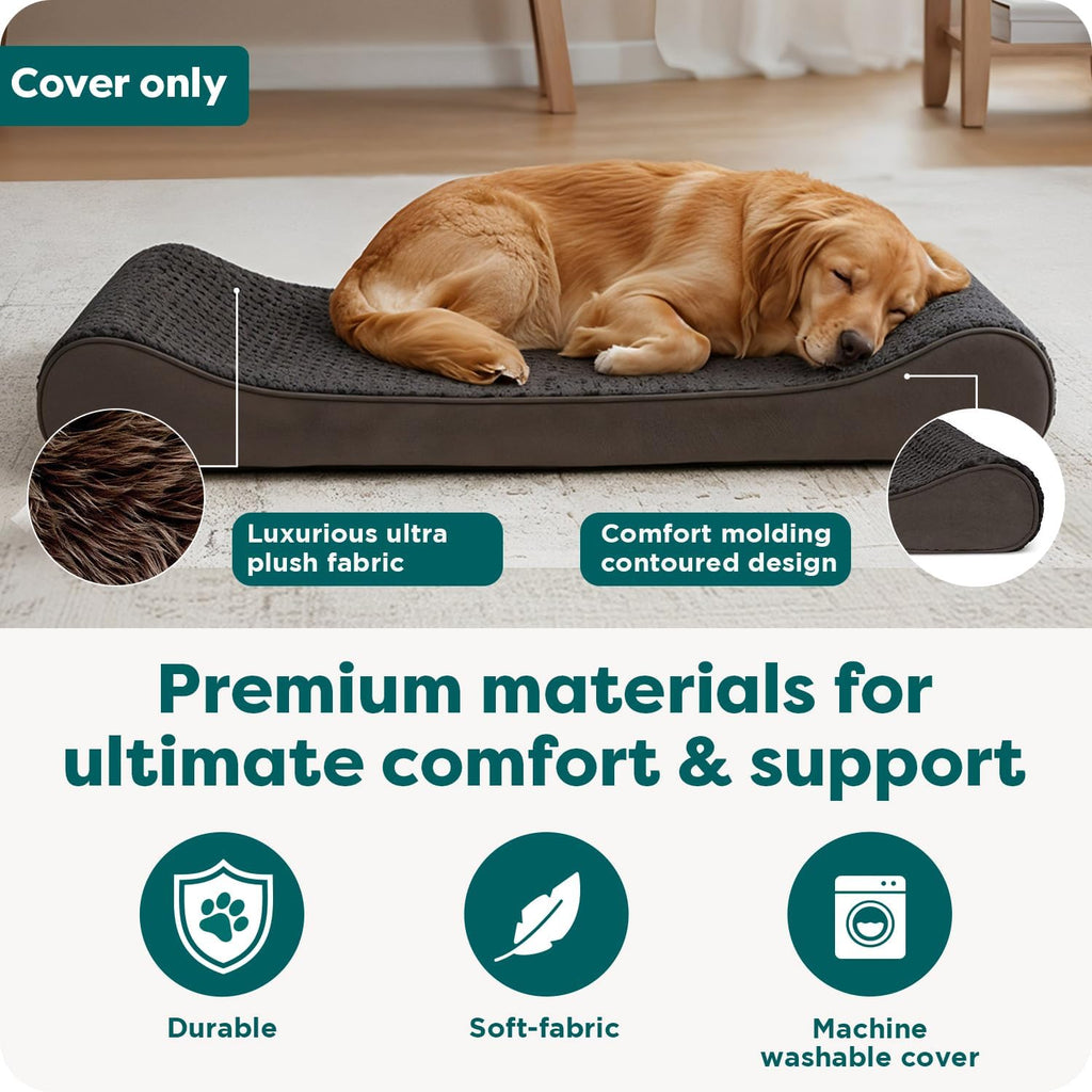 FurHaven Replacement Dog Bed Cover, Contour Luxe Lounger Design, Soft & Breathable Fabric for Cozy Comfort, Machine Washable, Jumbo XL, Ultra Plush Faux Fur & Suede, Chocolate