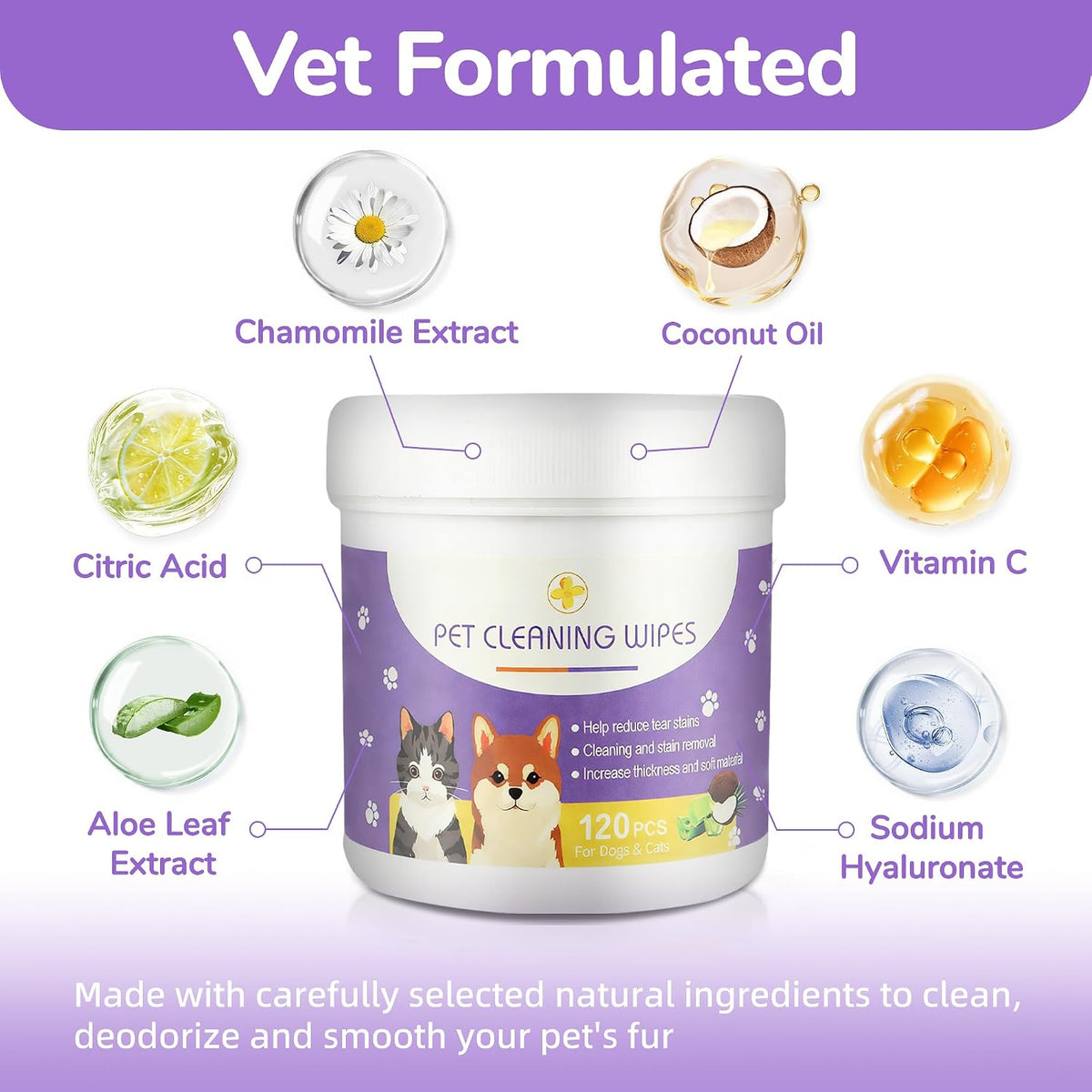 Dog Eye Wipes, 120 Count Cat Eyes Cleaning Wipes Gentle Pet Tear Stain Remover, Hypoallergenic Puppy Dogs Eye Wash Cleaner for Debris Discharge Mucus, Vet Recommended Aloe Chamomile Pets Wipe Pads