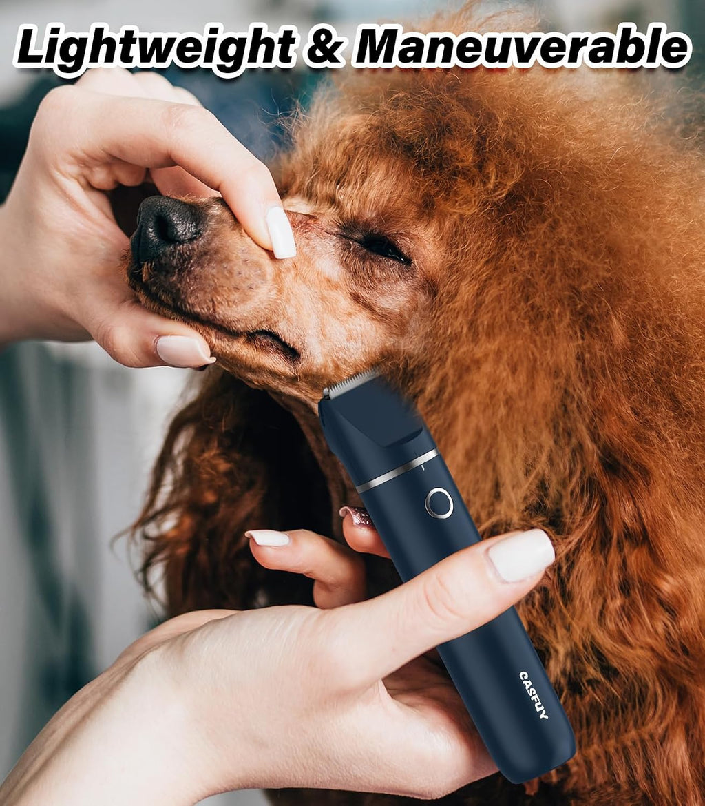 Casfuy Cordless Hair Trimmer, Low Noise Grooming Clipper for Dogs Cats & Small Pets, USB Rechargeable, Double Blades for Trimming Hair Around Paws, Eyes, Ears, Face, Rump