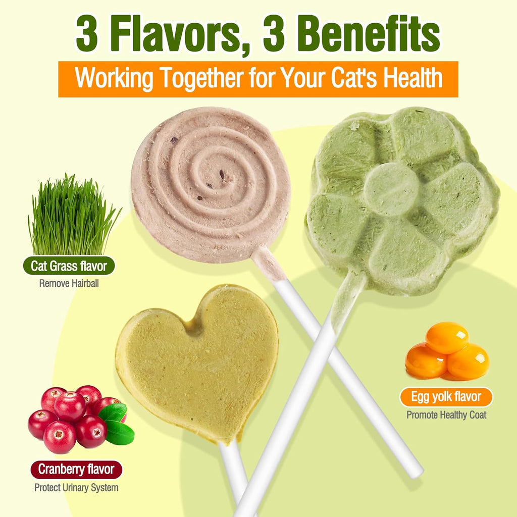 Freeze Dried Cat Treats, Cat Lollipop Treats Cat Grass Treats, Chicken Lollipops, High-Protein Nutrient Snacks - Interactive Cat Toy & Food Toppers (21pcs)