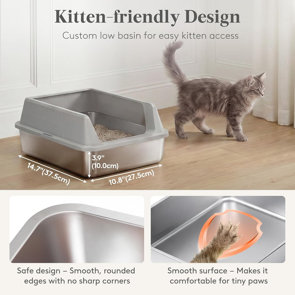 Lifewit Stainless Steel Cat Litter Box for Kitty, 17.7"× 13.8"× 8.3", Gray