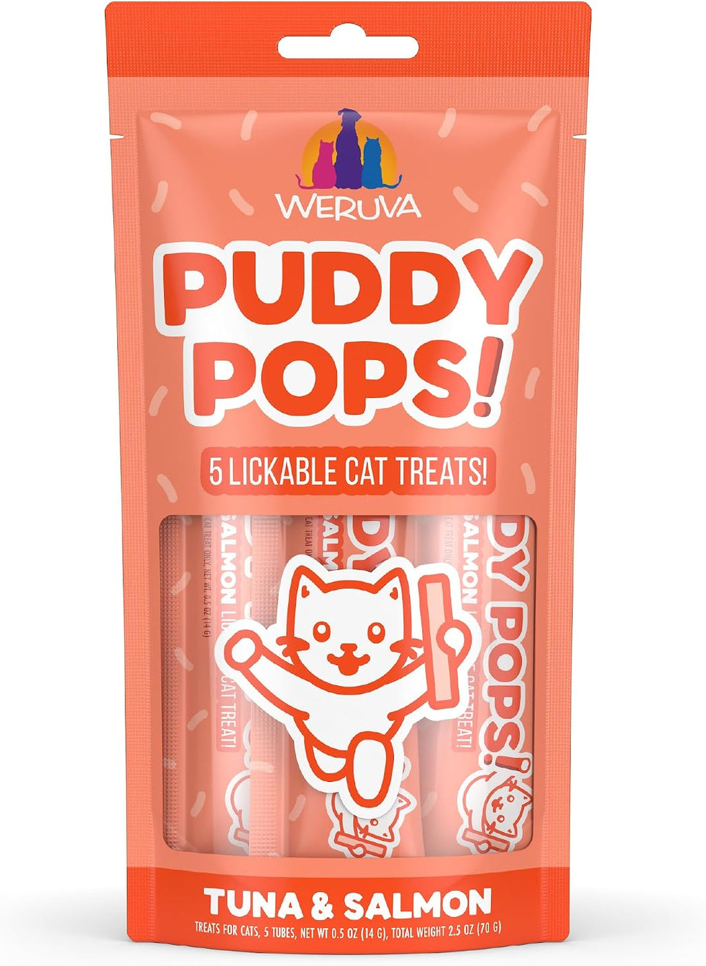 Weruva Puddy Pops, Tuna and Salmon Lickable Cat Treats, 0.5oz Tube, Pack of 5