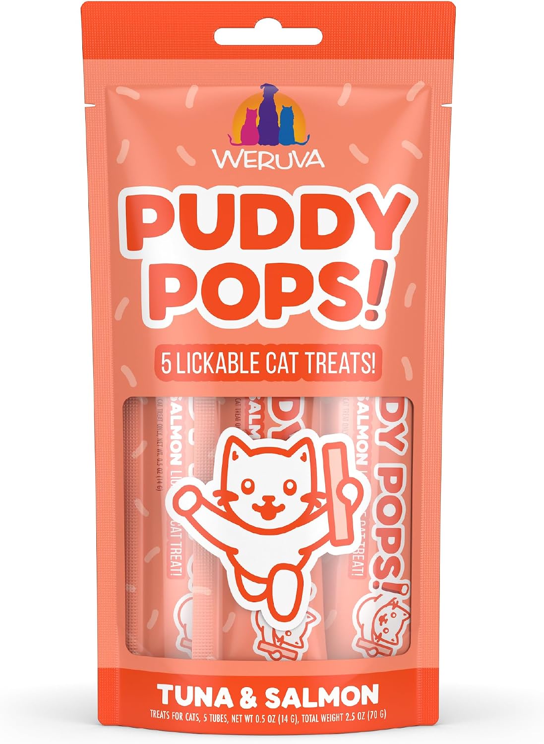 Weruva Puddy Pops, Tuna and Salmon Lickable Cat Treats, 0.5oz Tube, Pack of 5
