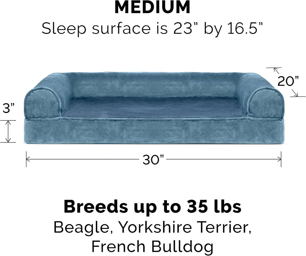 Furhaven Replacement Dog Bed Cover Faux Fur & Velvet Sofa-Style, Machine Washable - Harbor Blue, Medium