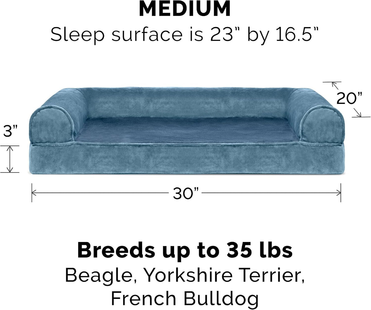 Furhaven Replacement Dog Bed Cover Faux Fur & Velvet Sofa-Style, Machine Washable - Harbor Blue, Medium