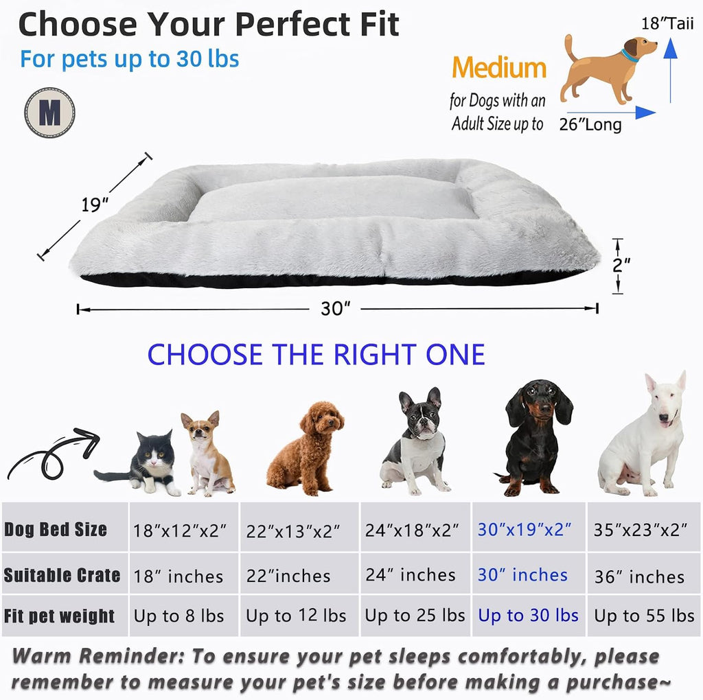 Dog Crate Pad 30 x 19 for Medium Size Dogs, Super Soft & Plushy Puppy Bed Non-Slip and Machine Washable, Comfort Fluffy Dog Kennel Pad Pet Sleeping Mats,Light Grey 30inch
