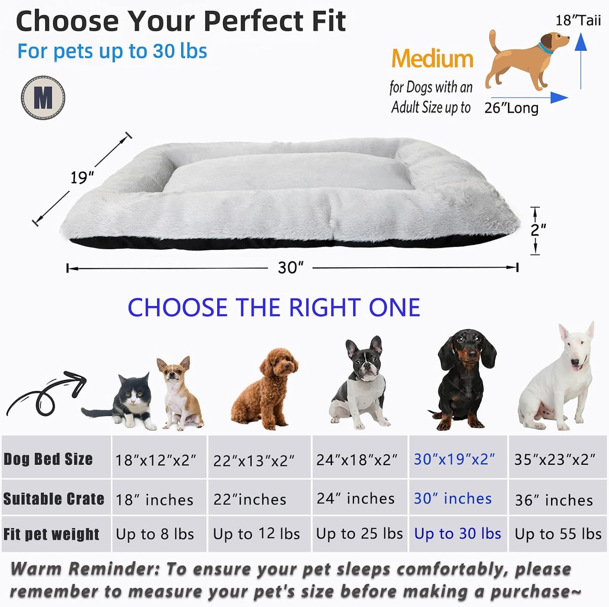 Dog Crate Pad 30 x 19 for Medium Size Dogs, Super Soft & Plushy Puppy Bed Non-Slip and Machine Washable, Comfort Fluffy Dog Kennel Pad Pet Sleeping Mats,Light Grey 30inch