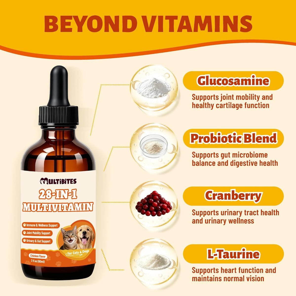 Liquid Cat & Dog Multivitamin, with Probiotics,Taurine,Cranberry