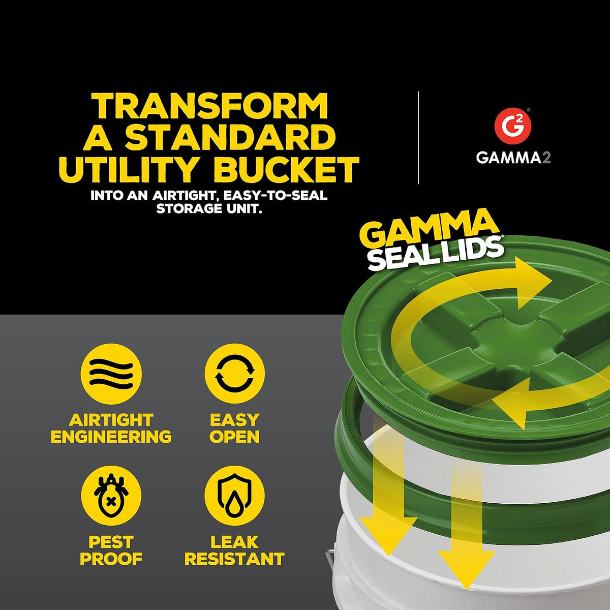 GAMMA2 Gamma Seal Lid - Pet Food Storage Container Lids - Fits 3.5, 5, 6, & 7 Gallon Buckets, Green, Made in USA