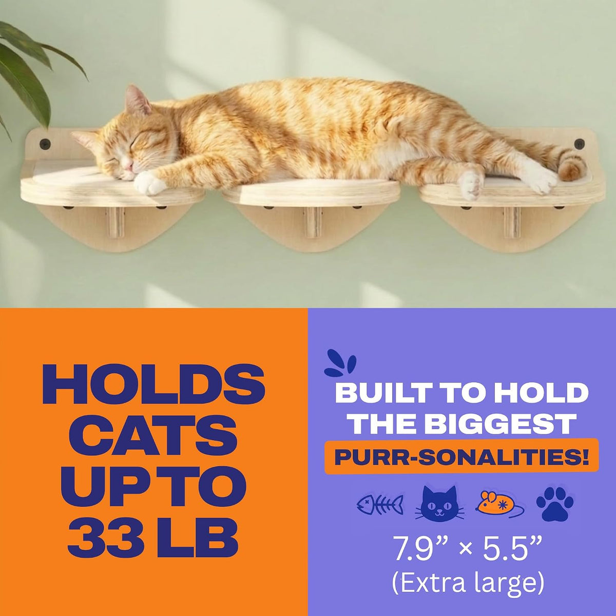 Cat Wall Shelves, Natural Floating Cat Steps Set of 3