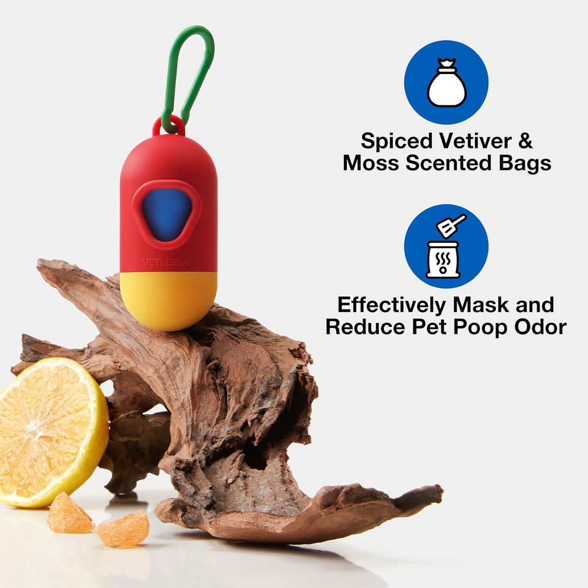 VETRESKA Dog Poop Bag Dispenser with 105 Counts, Leak Proof and Extra Thick | Pet Waste Bags for Dog Walking and Cat Litter, Spiced Vetiver & Moss Scented