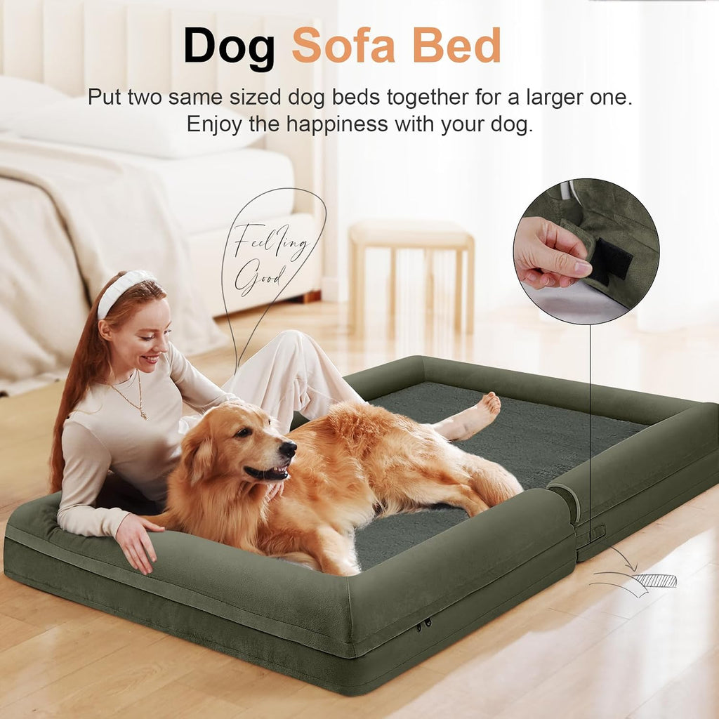 NANUYA Orthopedic Dog Bed for Jumbo Dogs, 53 x 42 Inch, Dark Green