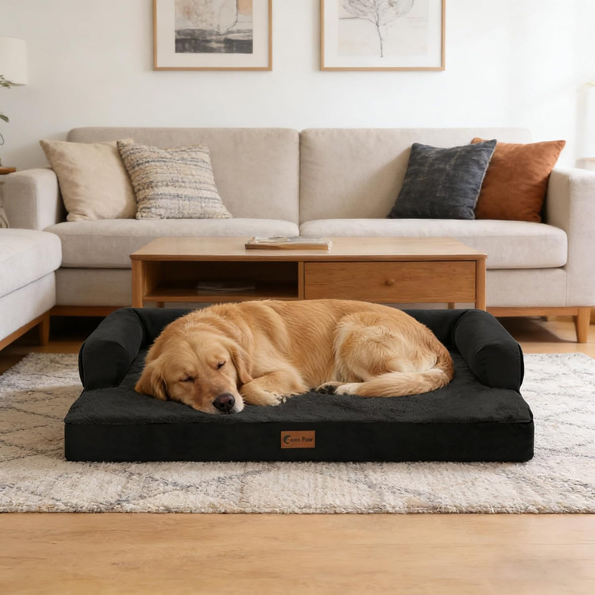 Waterproof Orthopedic Dog Bed for Medium Dogs, 35x22in, Black