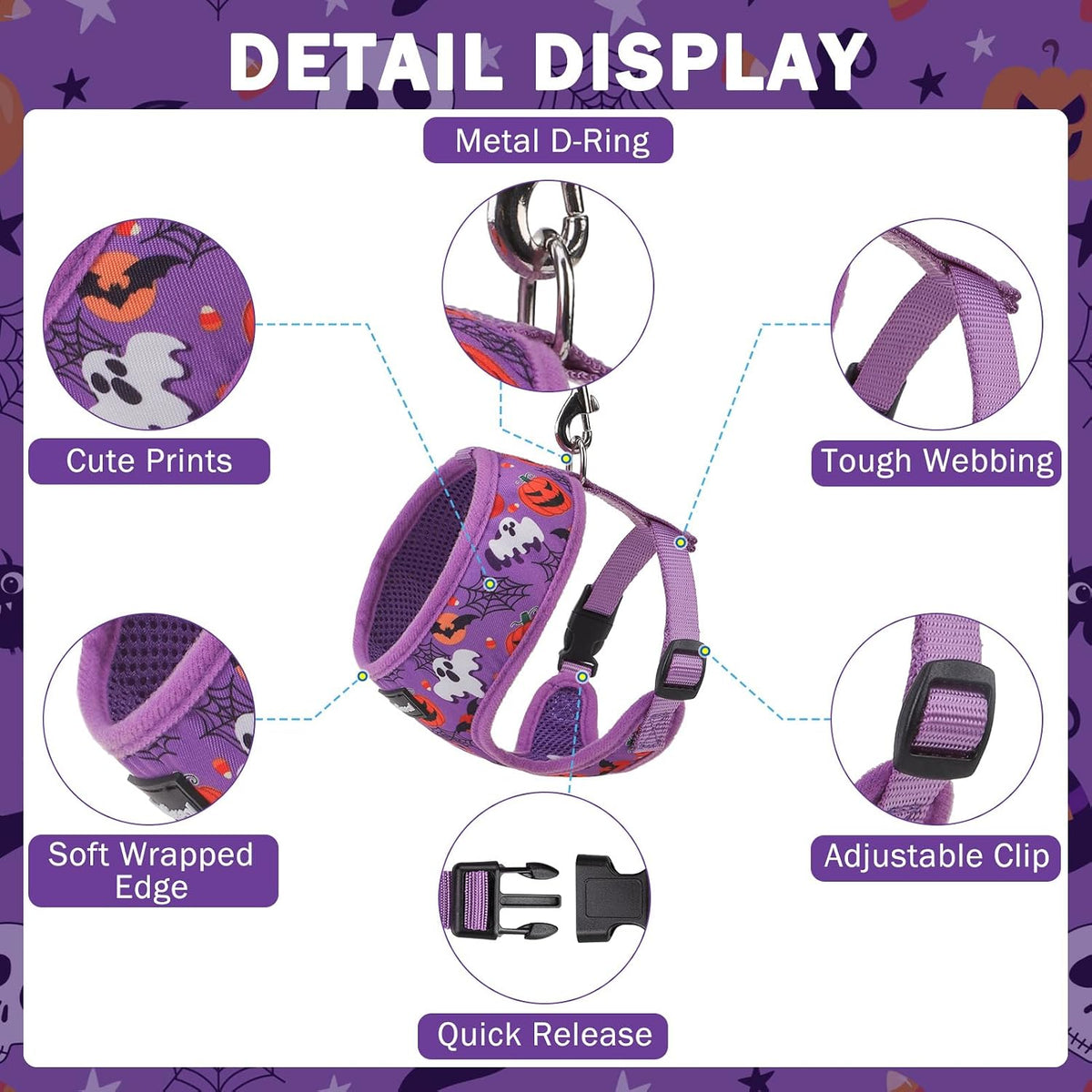 SCENEREAL Halloween Small Dog Harness and Leash Set