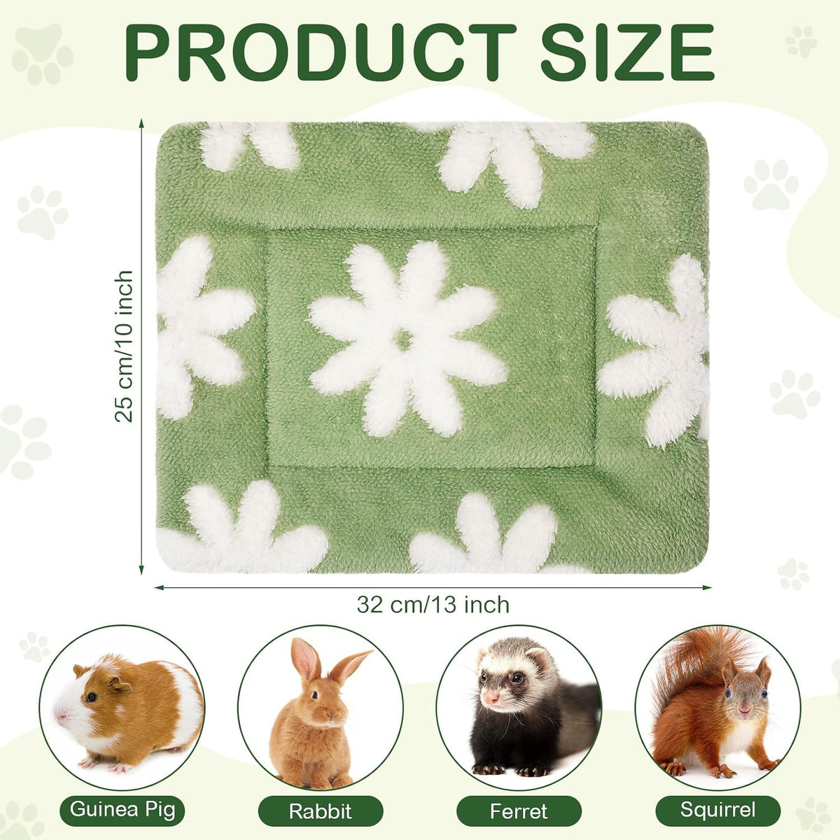 Haull 4 Pcs Waterproof Guinea Pig Bedding Mat, White Flowes, 13 x 10