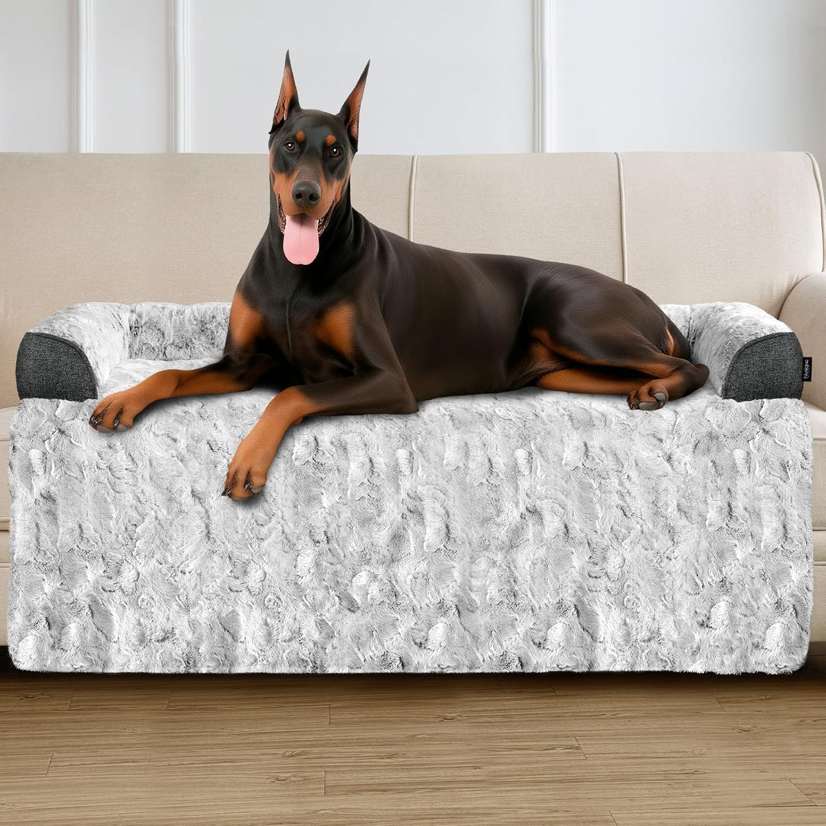 Calming Dog Bed for Couch with Cozy Raised Edge, 53x39 Inch, Grey