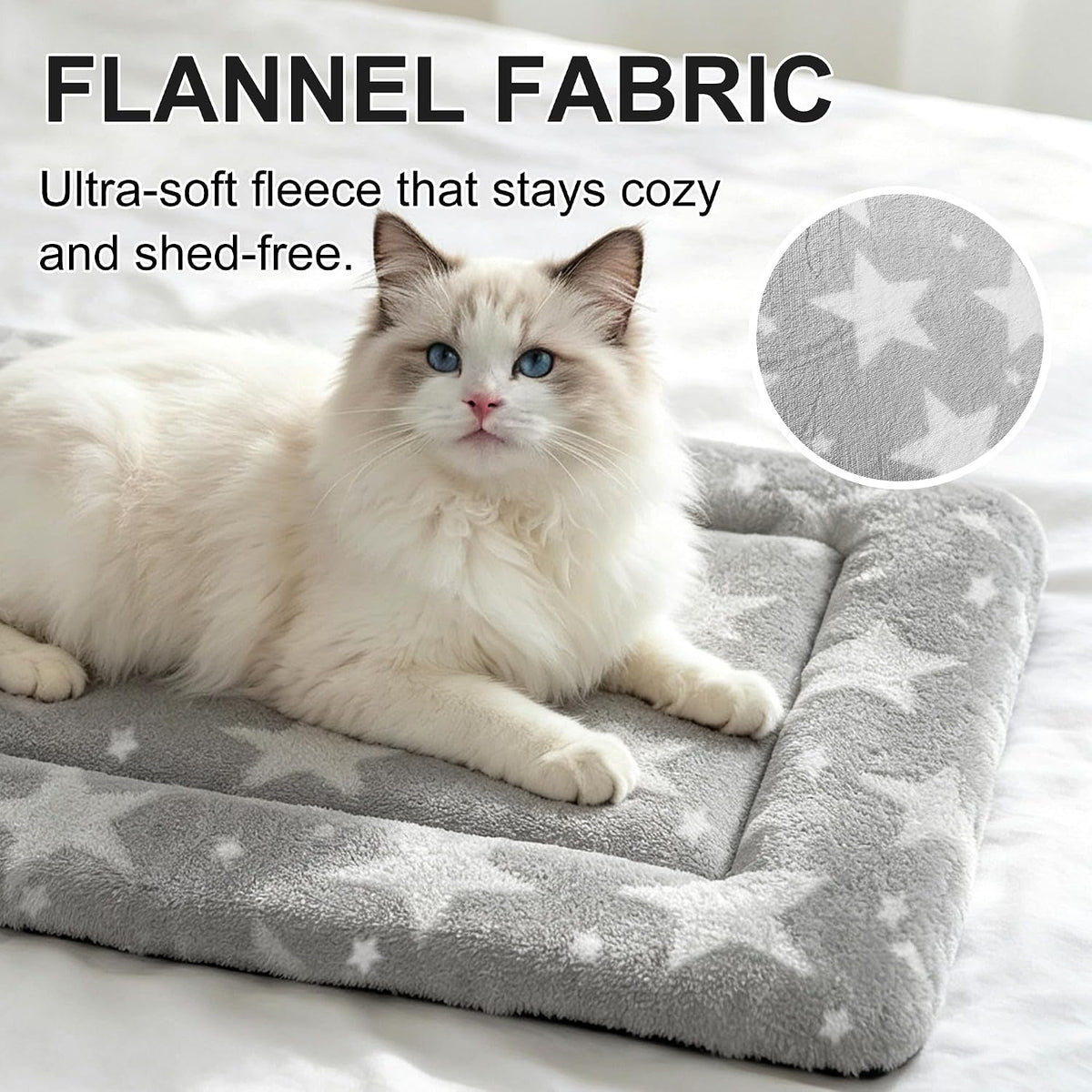 Dog Bed Mat, Reversible Crate Pad & Cute Dog Bed - Machine Washable Kennel Mat with Ultra Soft (Big&Small Stars Gray, 18" L x 14" W x 1.5" Th)