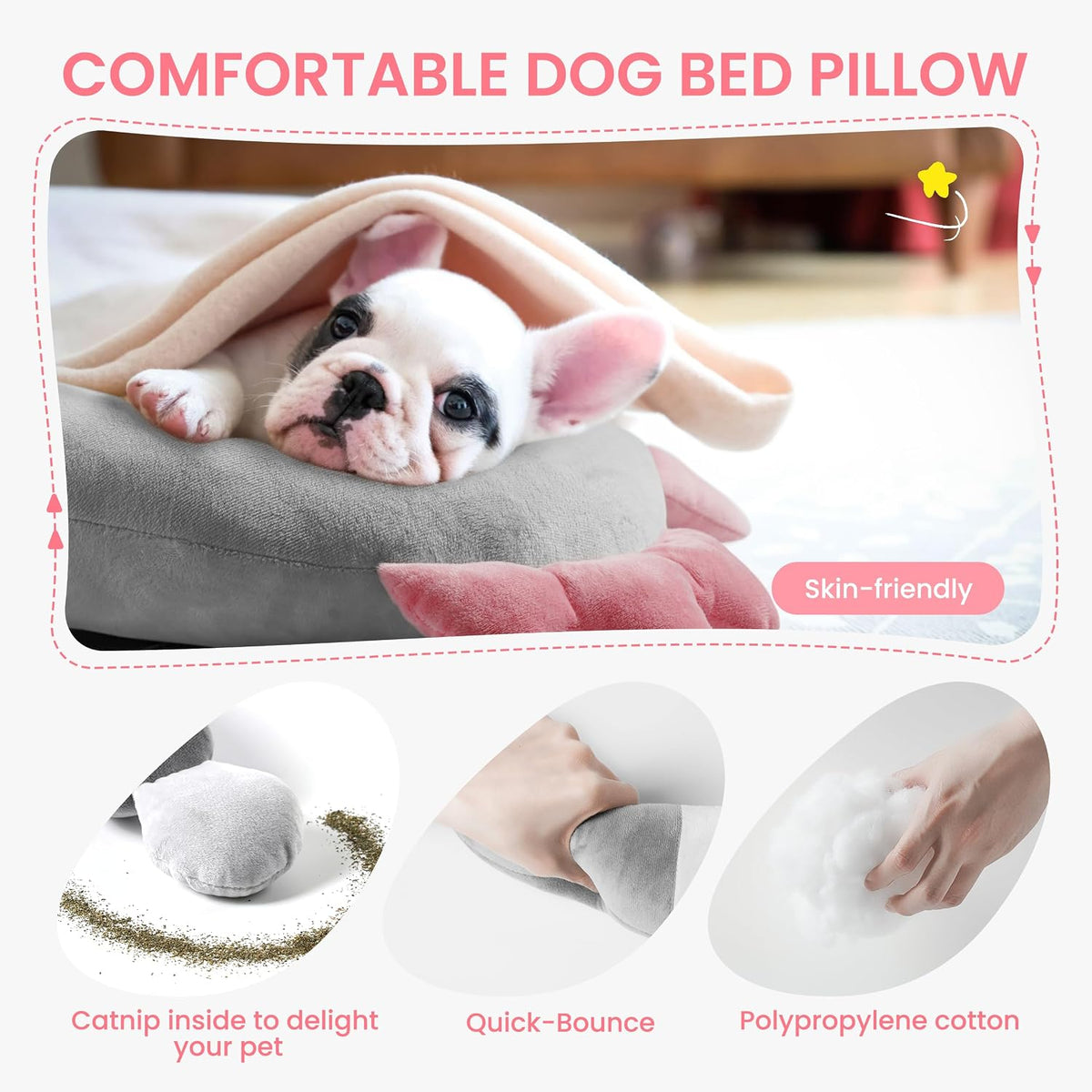 HiPetpy Dog Pillow-Soft Neck Pillows for Dogs, Washable Dog Calming Pillow