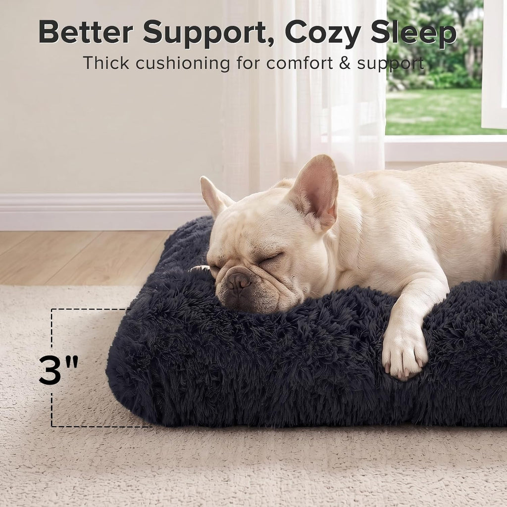 JOEJOY Dog Bed Crate Pad, Deluxe Plush Washable Dog Beds Fulffy Soft Kennel Pad Anti-Slip Pet Sleeping Mat for Small Dogs, 23" x 18", Dark Grey