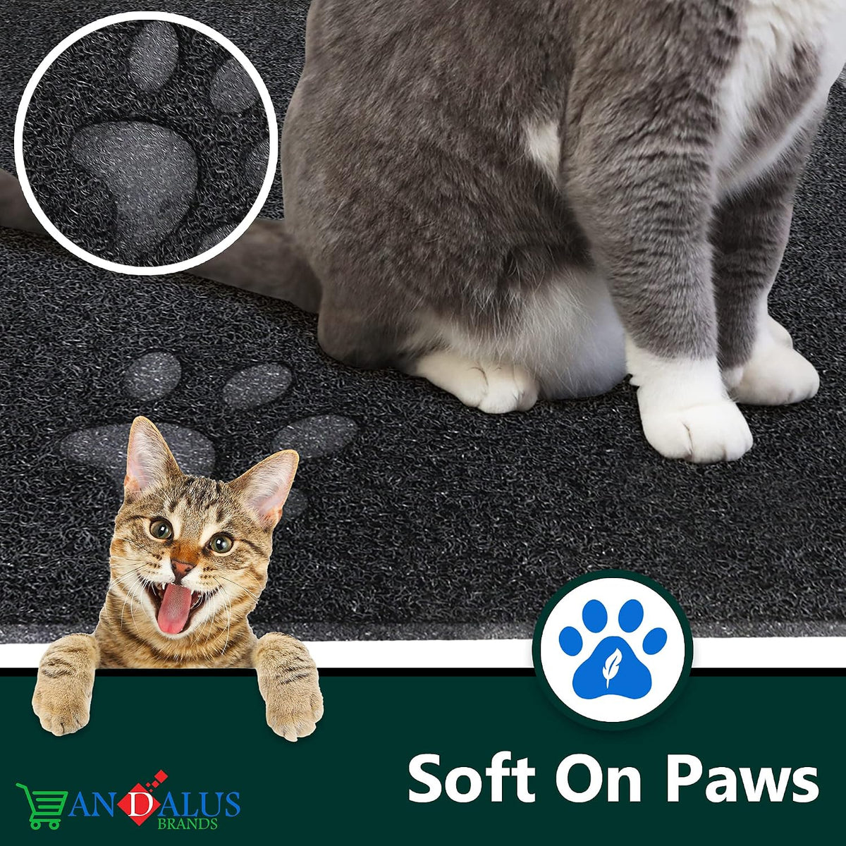 Andalus Medium Cat Litter Mat, Pack of 2 - Waterproof, Non-Slip & Easy to Clean Cat Litter Box Mat for Extra Efficient Pet Litter-Trapping, Black (23.5” X 15.75”)