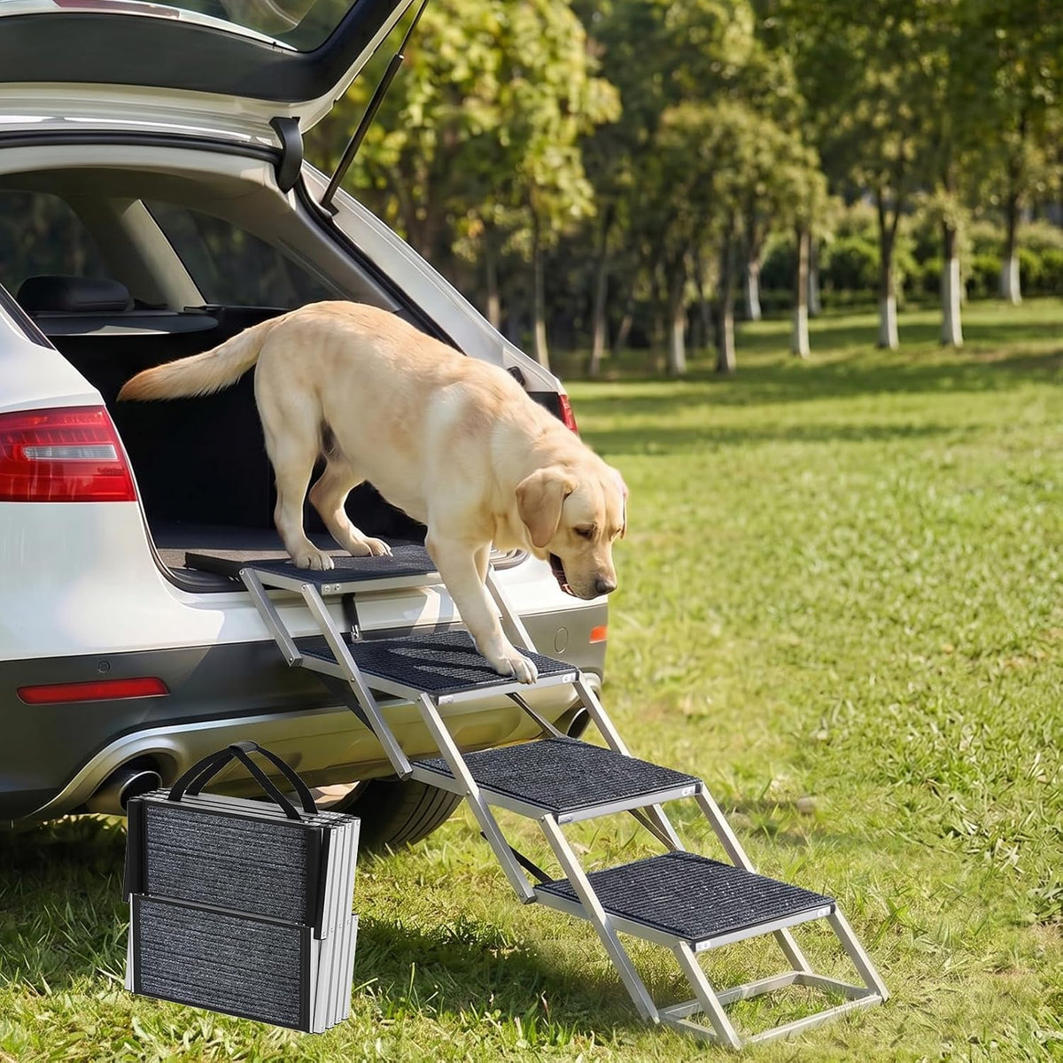 Dog Stairs for Car, Foldable Dog Ramp for Large Dogs, Pet Steps