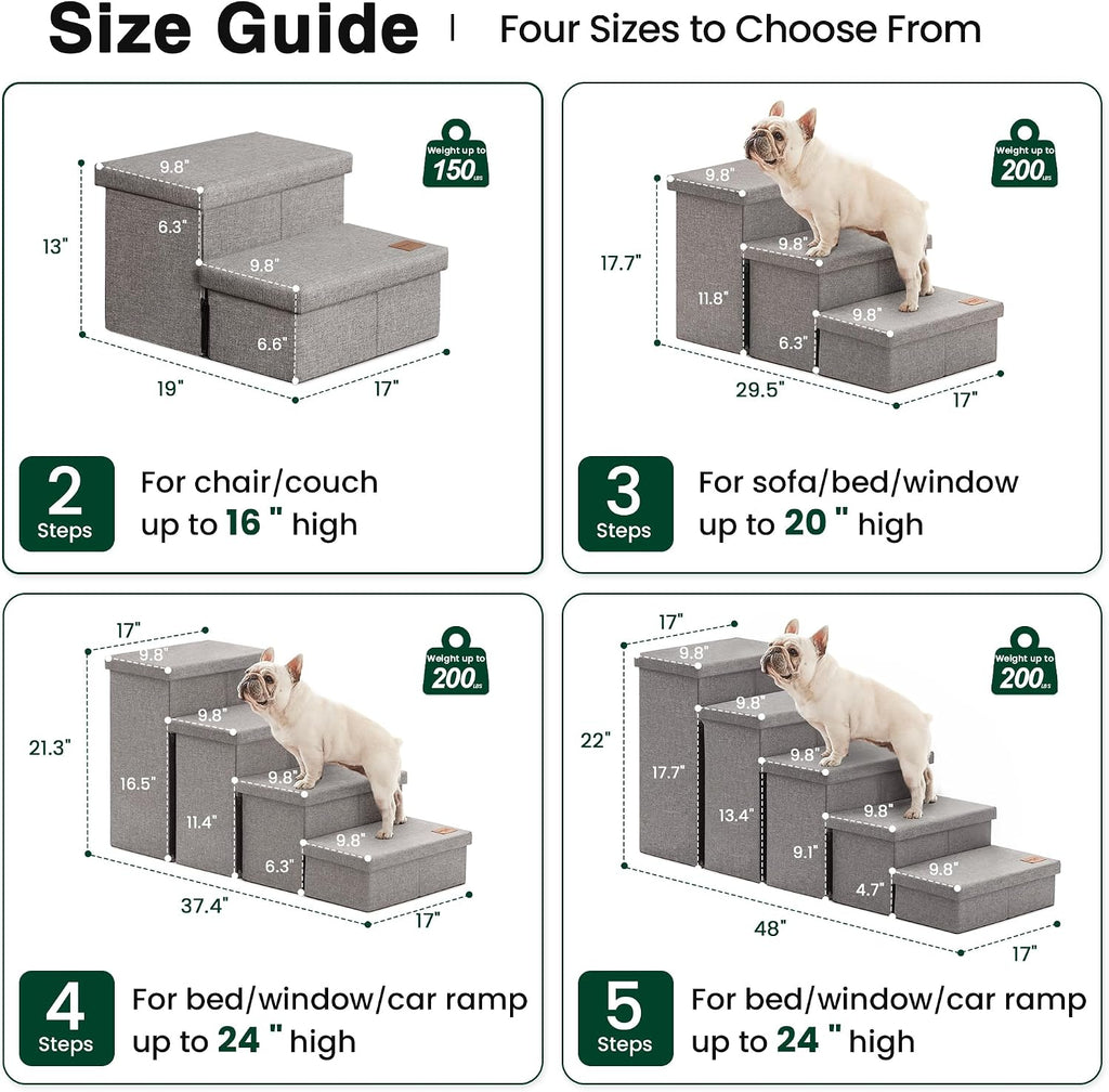 Love's cabin Dog Stairs for High Bed, Foldable Pet Stairs for Small Medium or Large Dogs Puppy with Storage for Bed or Couch, Cat Dog Steps Ramp with Zip up to 200 lbs, Solid Grey, 5 Steps