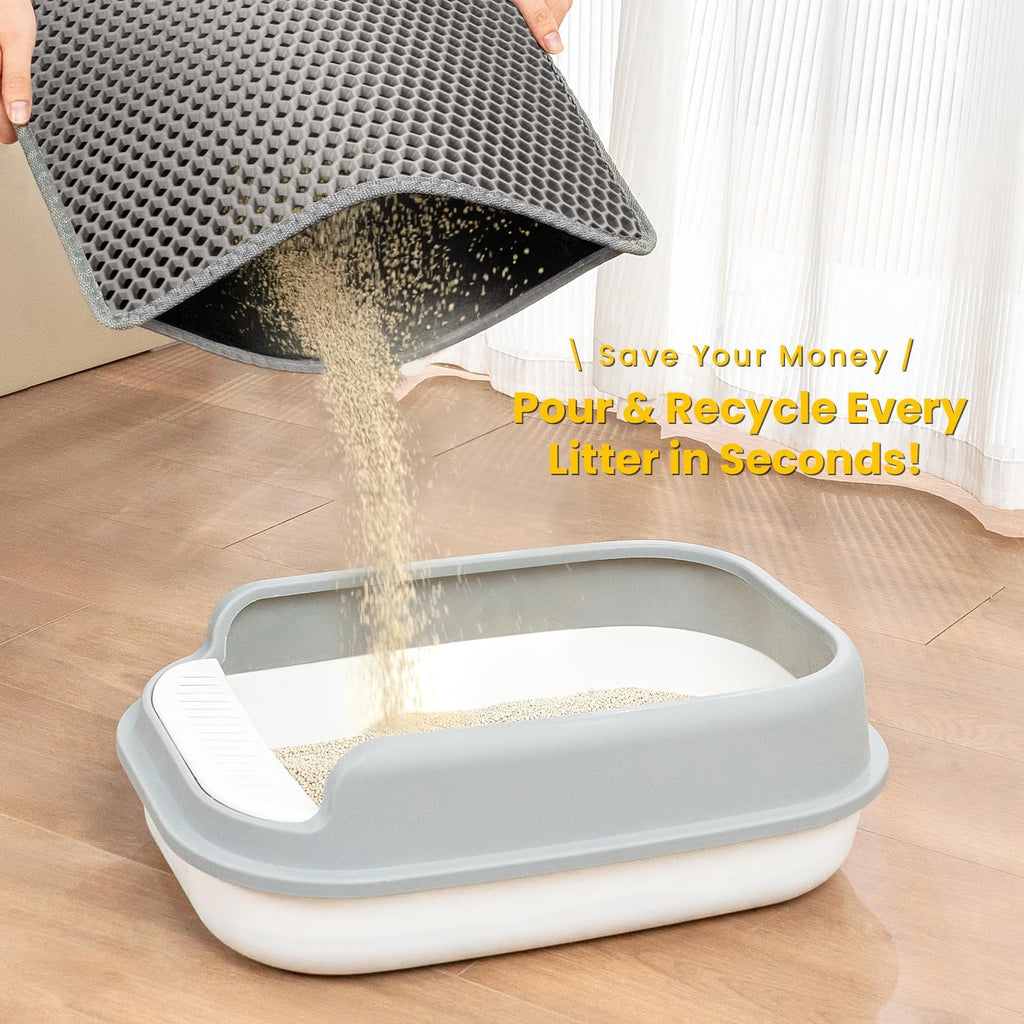 Cat Litter Mat New Size 23.6"x14.6" for Small Spaces, Upgrade Super Waterproof Back Layer Litter Box Mat, Non Slip, Durable, Soft on Paws Kitty Trapping Matt, Gray