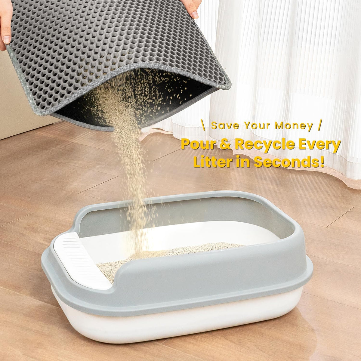 Cat Litter Mat New Size 23.6"x14.6" for Small Spaces, Upgrade Super Waterproof Back Layer Litter Box Mat, Non Slip, Durable, Soft on Paws Kitty Trapping Matt, Gray