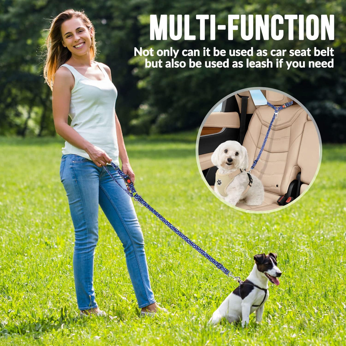 SlowTon Dog Seat Belt for Car, 2 Pack Dog Car Harness Seatbelt with Bungee