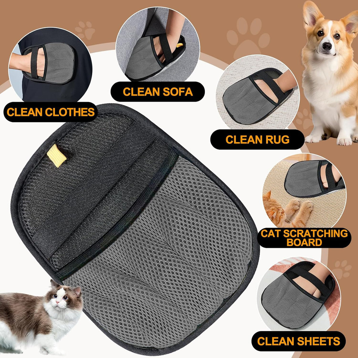 Pet Hair Remover for Laundry - Electrostatic Pet Hair Removal Grooming Gloves,Reusable Cat & Dog Hair Remover for Couch, Furniture, Carpet, Curtain, Pet Grooming Mitt (2 PCS Grey
