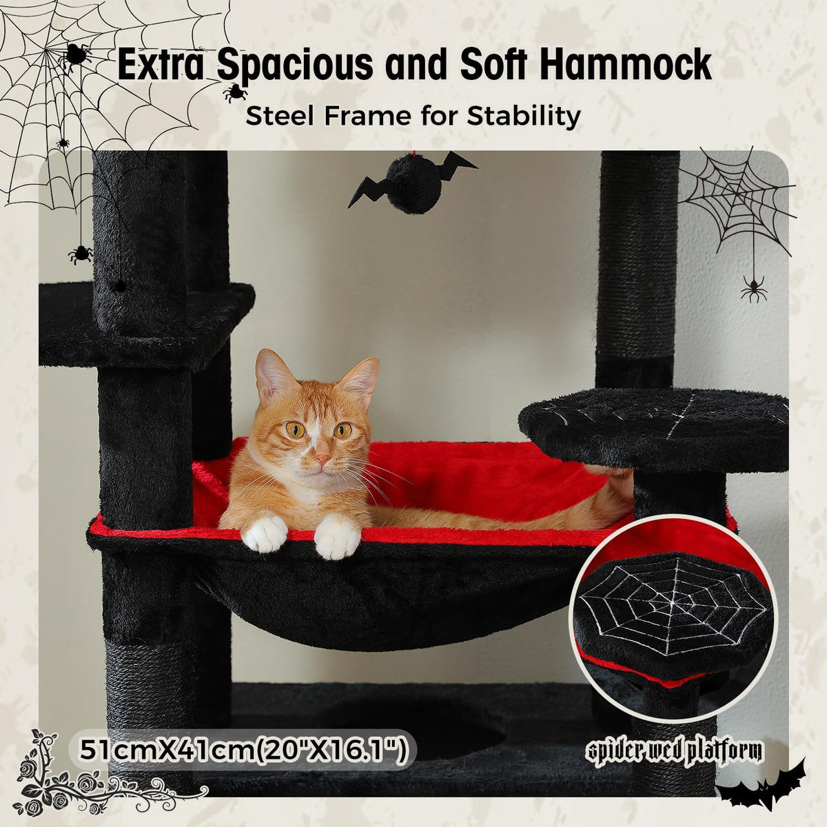 PAWZ Road Gothic Cat Tree 72" Cat Tower with Condos&Hammock for Large Cats