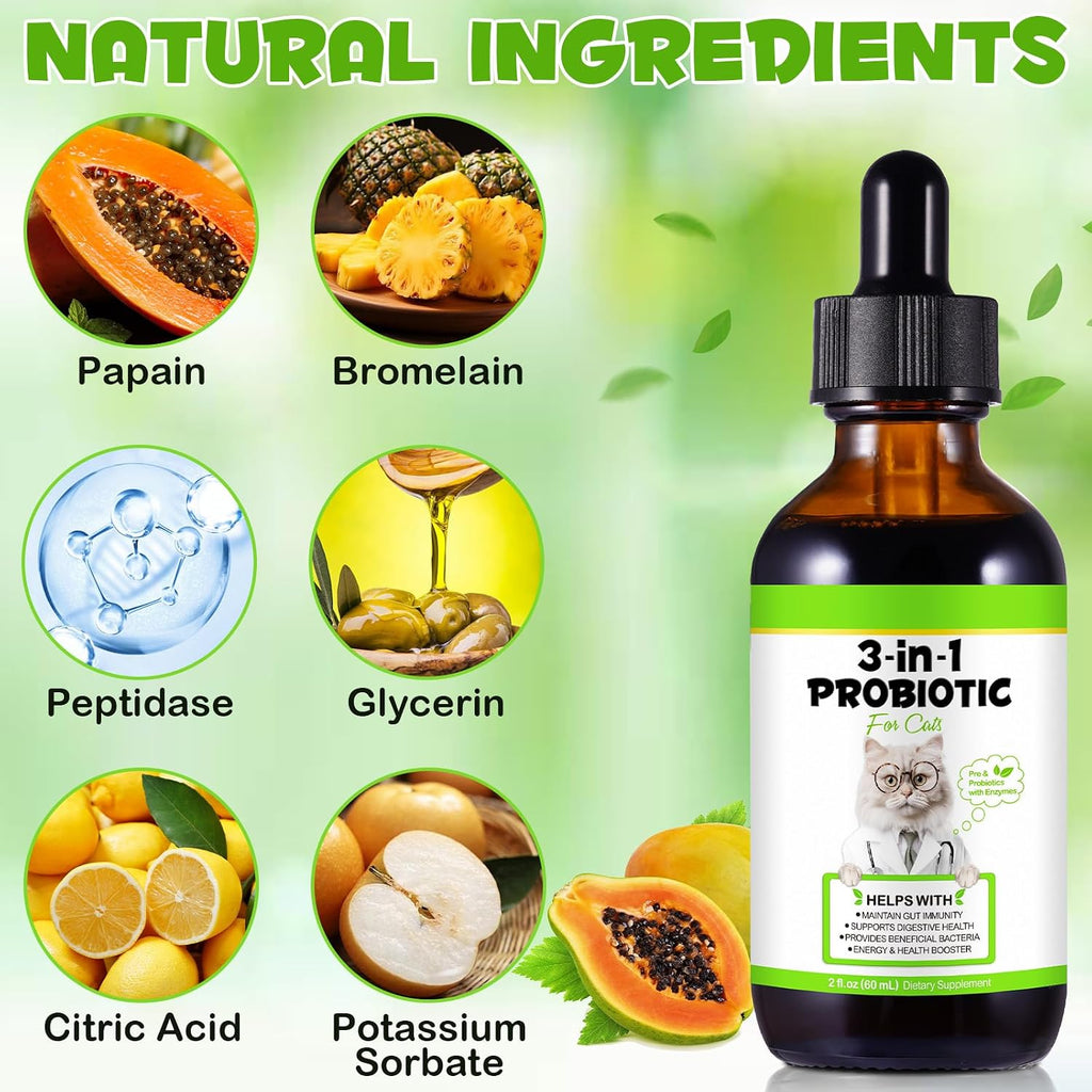 3 in 1 Probiotics for Cats Help with Gut, Upset Stomach, Diarrhea, Bloating