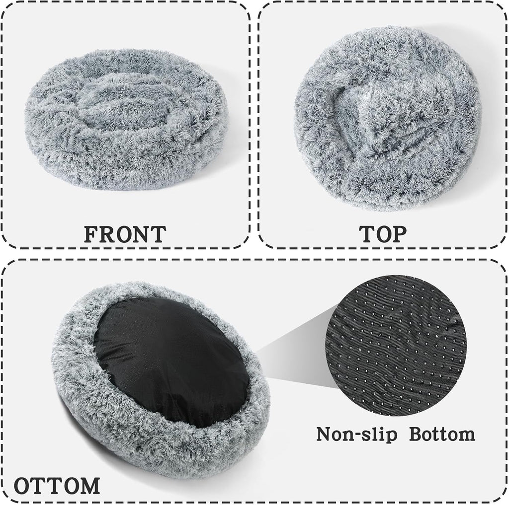 NOYAL Calming Donut Dog Bed, Hooded Cave with Blanket