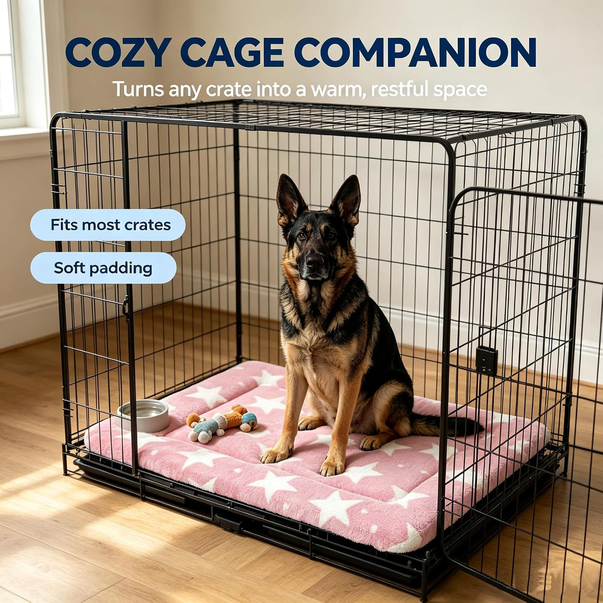 Dog Bed Mat,Reversible & Ultra Soft Kennel Pad-Machine Washable Pet Bed for Dogs & Cats-All-Weather Crate Liner for Crates,Carriers & Travel (Big Star&Pink, 35.0" L x 23.0" W x 1.5" Th)